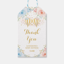 ブルーピンクホットエアバルーンフローラツインベビーシャワー ギフトタグ