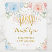 ブルーピンクホットエアバルーンフローラツインベビーシャワー ワインラベル (シングルラベル)