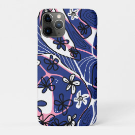 ブルーピンクホワイトのマキシマリスト フラワー ニューロアート iPhone 11 PROケース