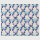 ブルーピンクホワイト金ゴールドツリーモダンクリスマス ラッピングペーパー (フラット)