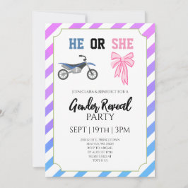 ブルーピンクボウダートバイクジェンダーリビールパーティー 招待状