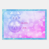 ブルーピンクメリークリスマスホリデー恵み ラッピングペーパーシート (正面)