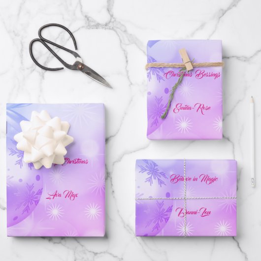 ブルーピンクメリークリスマスホリデー恵み ラッピングペーパーシート (正面)