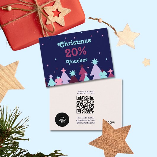 ブルーピンクモダンのビジネスクリスマス 割引カード