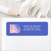 ブルーピンクモダングラデーションのモノグラムのメイクアップアーティスト ラベル (インサイチュ)