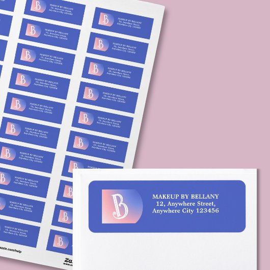 ブルーピンクモダングラデーションのモノグラムのメイクアップアーティスト ラベル