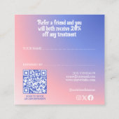 ブルーピンクモダングラデーションのモノグラムのメイクアップアーティスト 紹介カード (裏面)