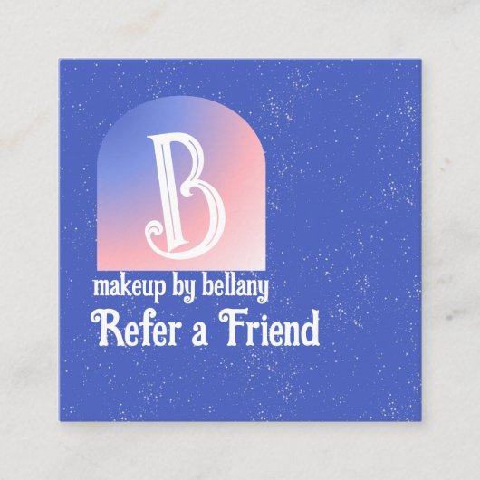 ブルーピンクモダングラデーションのモノグラムのメイクアップアーティスト 紹介カード (正面)