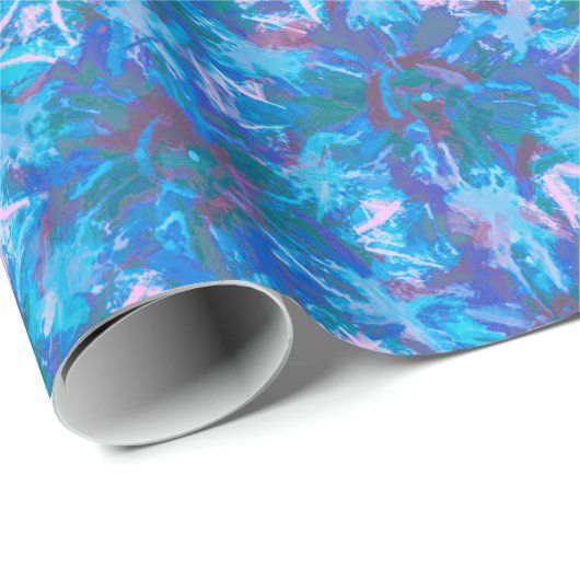 ブルーピンクモダンフローラ抽象芸術水彩トレンディー ラッピングペーパー (ロールコーナー)