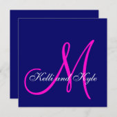 ブルーピンクモノグラム結婚式招待状 招待状 (正面/裏面)