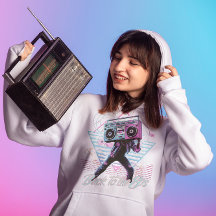 ブルーピンクレトロバック80sフード付きスウェットシャツSweatshirt
