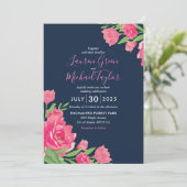 ブルーピンクローズフラワーブーケ結婚フローラ 招待状 (スタンド正面)