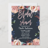 ブルーピンクローズ金ゴールドフローラトレンディーブライダルシャワー 招待状 (正面)
