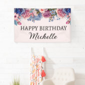 ブルーピンクローゼスフローラ植物学ハッピーバースデー 横断幕 (インサイチュ)