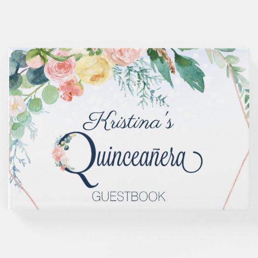 ブルーピンクヴィンテージフローラキンセアニラ誕生日 ゲストブック (正面)