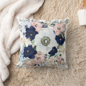ブルーピンクヴィンテージフローラバラ クッション (ブランケット)