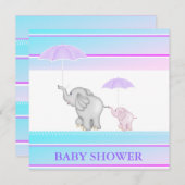 ブルーピンク傘赤ちゃんシャワー招待状 招待状 (正面/裏面)