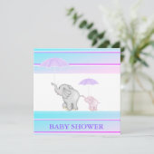 ブルーピンク傘赤ちゃんシャワー招待状 招待状 (スタンド正面)