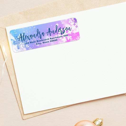 ブルーピンク冬の雪片スクリプモダントラベル ラベル