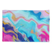 ブルーピンク大理石:金ゴールドグリッターテクスチャ。 枕カバー (裏面)