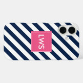 ブルーピンク対角線ストライプモノグラム Case-Mate iPhoneケース (裏面 (横))