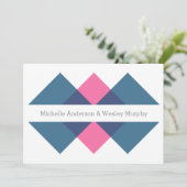 ブルーピンク幾何学三尊結婚の招待 招待状 (スタンド正面)