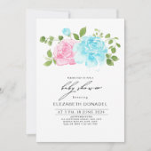 ブルーピンク性別リビールブーケフローラベビーシャワー 招待状 (正面)