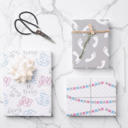 ブルーピンク性別リビールラッピング紙シート ラッピングペーパーシート (正面)