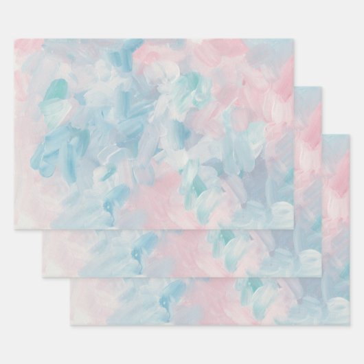 ブルーピンク抽象芸術ブラシモダンアート。繊細でソフト ラッピングペーパーシート (セット)