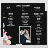 ブルーピンク水彩花結婚式 プログラムチラシ (正面/裏面)