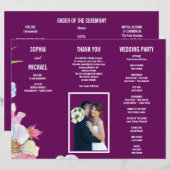 ブルーピンク水彩花結婚式 プログラムチラシ (正面/裏面)