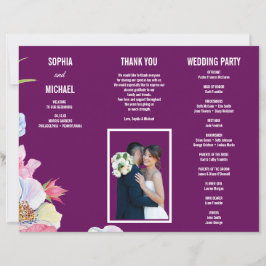 ブルーピンク水彩花結婚式 プログラムチラシ