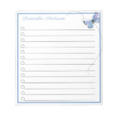 ブルーピンク水色バタフライパーソナライズされた名 ノートパッド (正面)