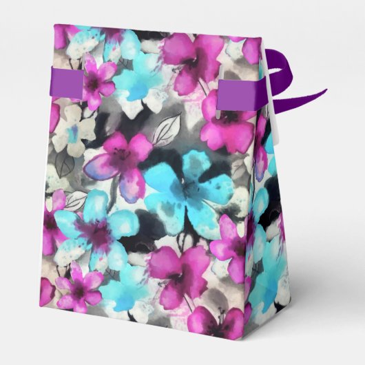 ブルーピンク白ブラックウォーター色の花のパターン フェイバーボックス (裏面サイド)
