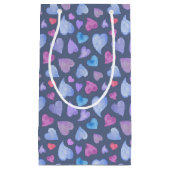 ブルーピンク紫色の水彩ハート スモールペーパーバッグ (正面)