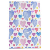 ブルーピンク紫色の水彩ハート ミディアムペーパーバッグ (裏面)