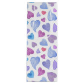 ブルーピンク紫色の水彩ハート ワインギフトバッグ (正面)