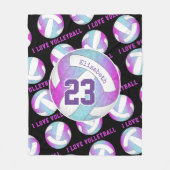 ブルーピンク紫色バレパーソナライズされたガーリーバレーボール フリースブランケット (正面)