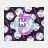 ブルーピンク紫色バレパーソナライズされたガーリーバレーボール フリースブランケット (正面(横))