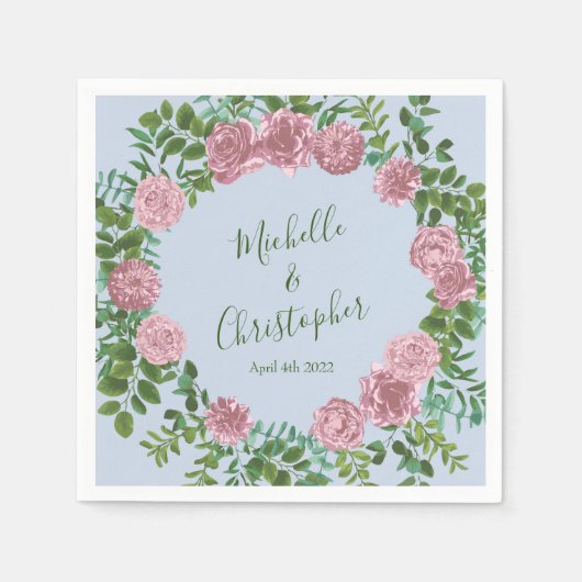 ブルーピンク結婚のフローラバラ スタンダードカクテルナプキン (正面)