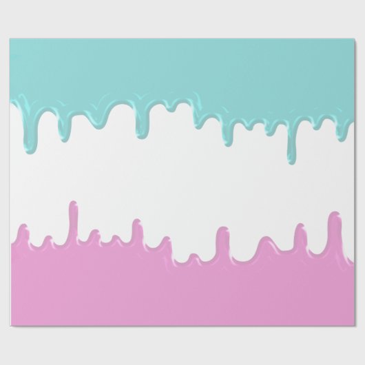ブルーピンク絵を描ドリップ性別の表示パーティー ラッピングペーパー (フラット)