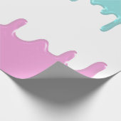 ブルーピンク絵を描ドリップ性別の表示パーティー ラッピングペーパー (角)