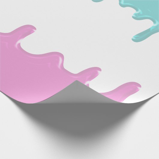 ブルーピンク絵を描ドリップ性別の表示パーティー ラッピングペーパー (角)