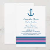 ブルーピンク航海のいかり日付の保存招待状 招待状 (正面/裏面)