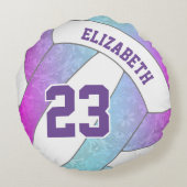 ブルーピンク色の女の子アートバレーボール ラウンドクッション (裏面)