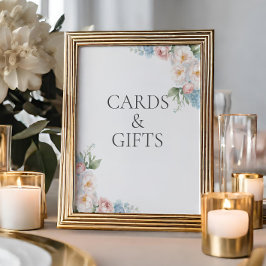 ブルーピンク花ブライダルシャワーカード&ギフト ポスター