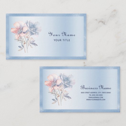 ブルーピンク花名刺 名刺 (正面/裏面)