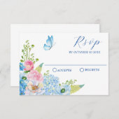 ブルーピンク花開花蝶 出欠カード (正面/裏面)