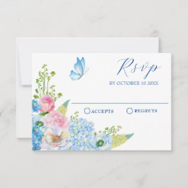 ブルーピンク花開花蝶 出欠カード