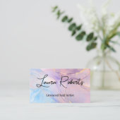 ブルーピンク金ゴールドウォーターカラーアート名刺 名刺 (スタンド正面)